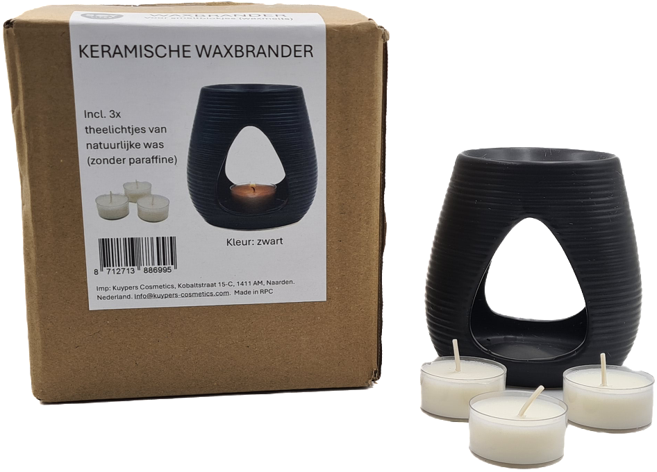 Keramische brander voor smeltblokjes ( incl .3  natuurlijke theelichtjes)