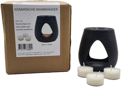 Keramische brander voor smeltblokjes ( incl .3  natuurlijke theelichtjes)