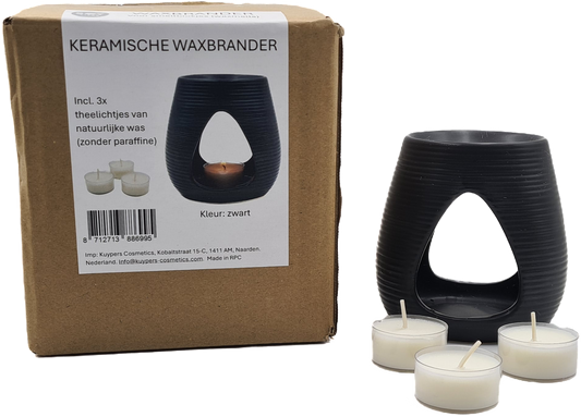 Keramische brander voor smeltblokjes ( incl .3  natuurlijke theelichtjes)