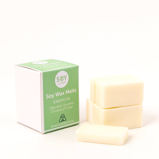 Sojawas smelt blokjes Energise; Spearmint, Peppermint, Eucalyptus, Geranium en Ginger. 80 uur