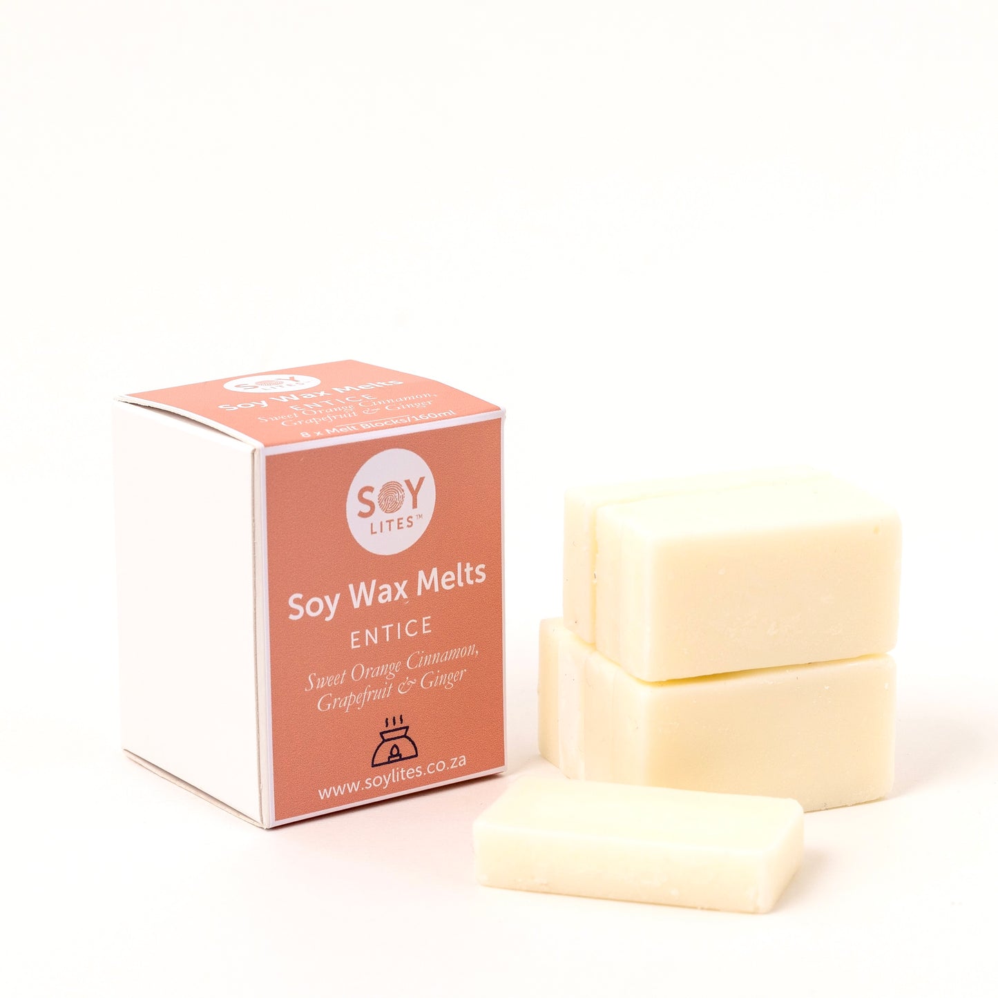 Sojawas smelt blokjes Entice - Cinnamon, Orange, Grapefruit, Ginger. 80 uur
