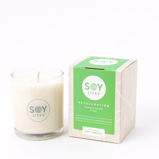 Soylites Soja home fragrance kaars Rejuvenation; Lemongrass, Lavender, Lime. 15 uur