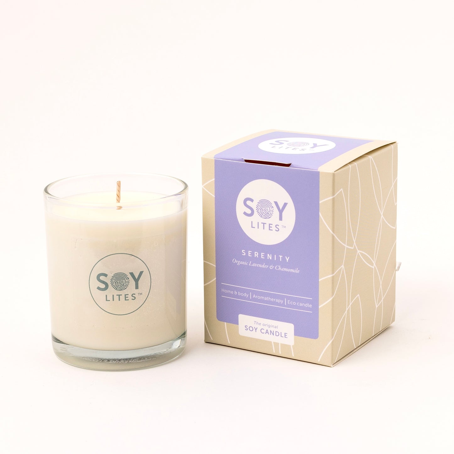 Soylites Soja home fragrance kaars Serenity; Lavender, Chamomite. 15 uur